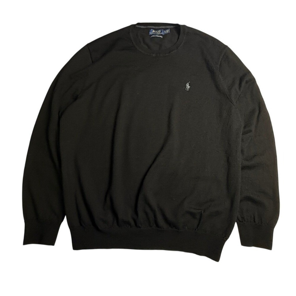 Polo Ralph Lauren Mens XL Black Washable Merino‎ Wool Crewneck Sweater Pony Logo
